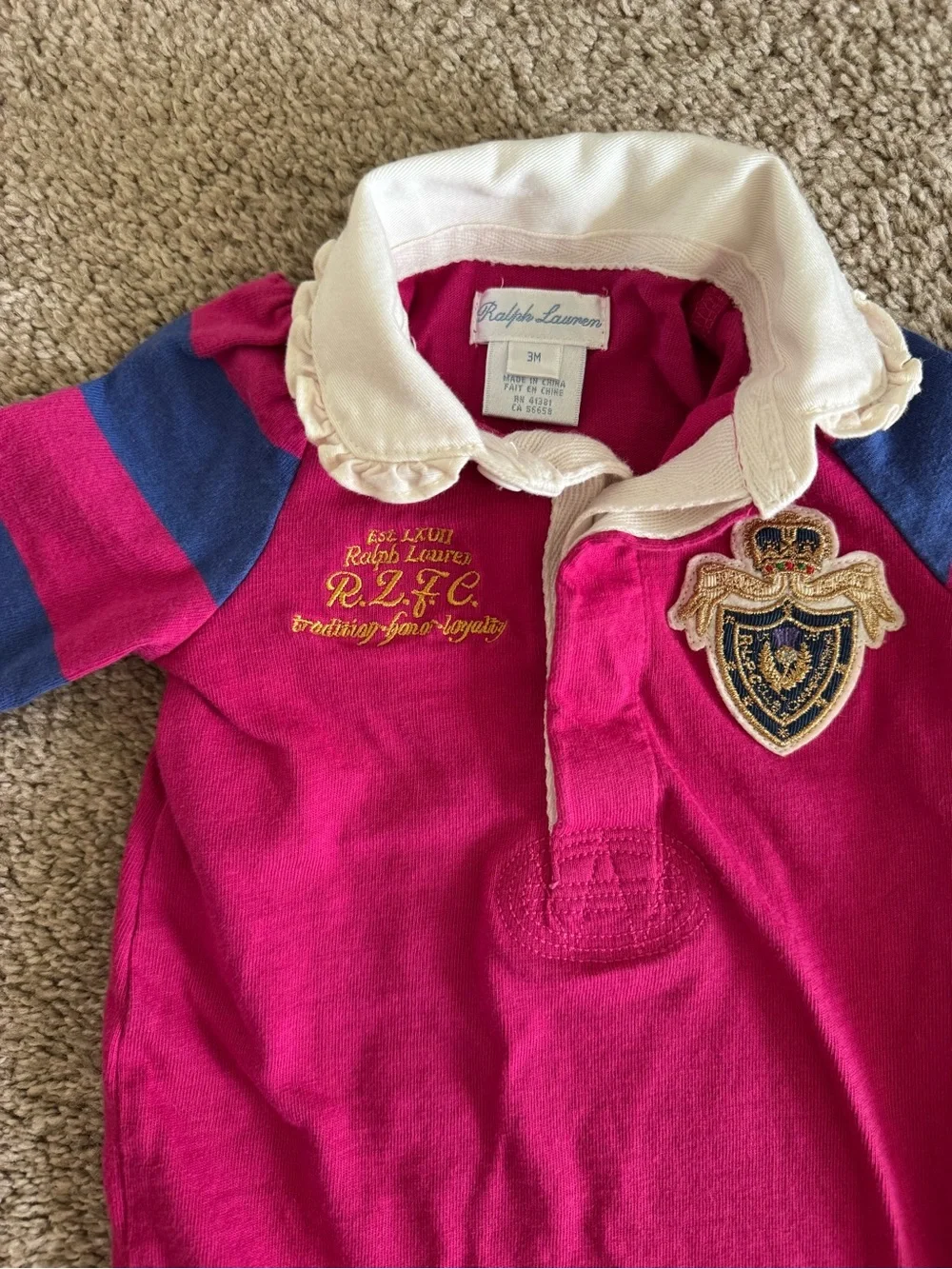 Vintage Ralph Lauren Emblem Crest Magenta & Navy Bodysuit